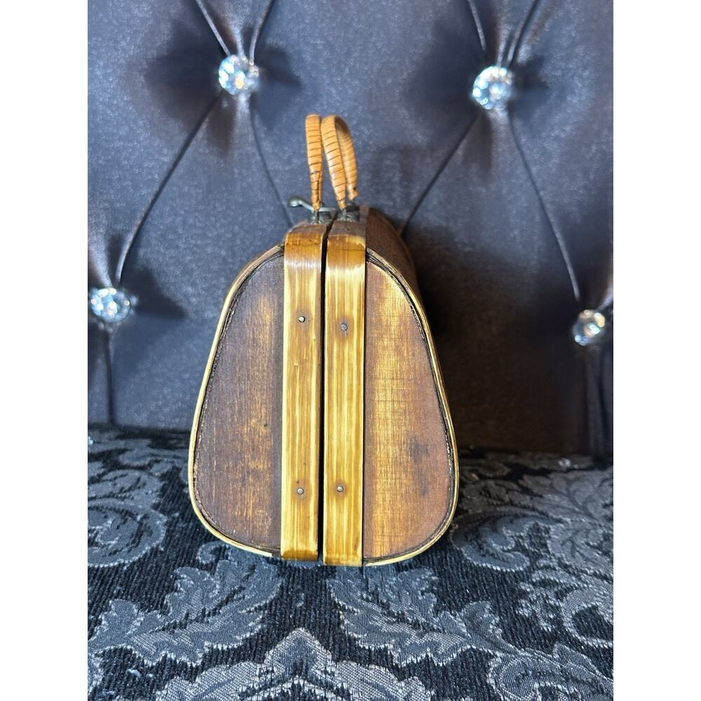 Vintage Hard Wood Shell Woven Brown Purse Hand Bag Ethnic Handmade Boho Coastal - Picture 2 of 6